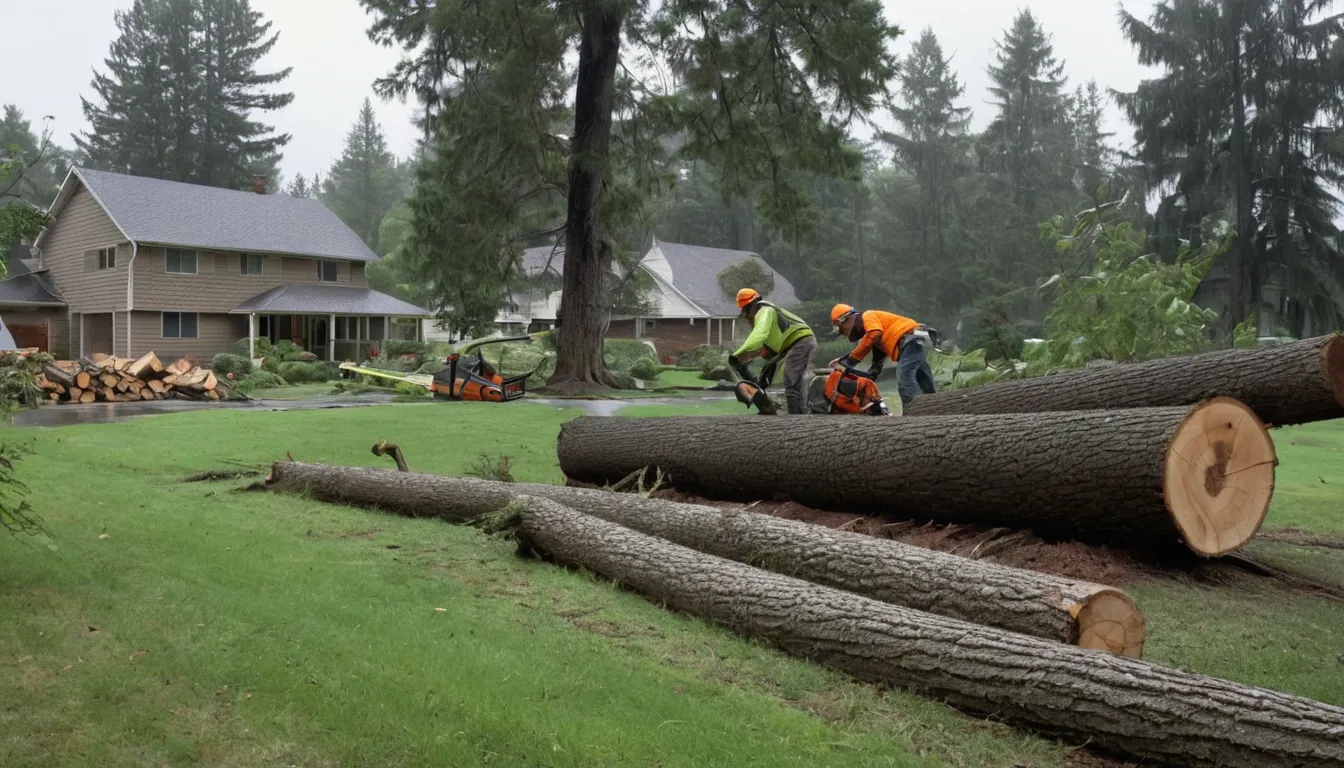 A local provider's crew clearing a storm-fallen tree from a home's front yard in the Strongsville area